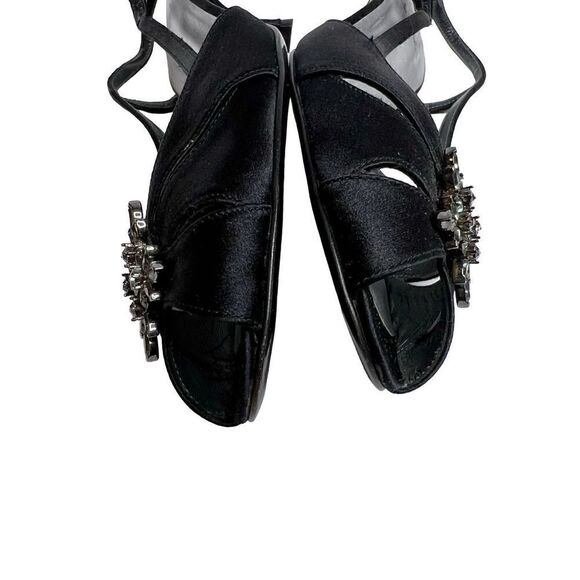 Stuart Weitzman black satin open toe rhinestone embellished heels size 8.5N - Picture 13 of 16